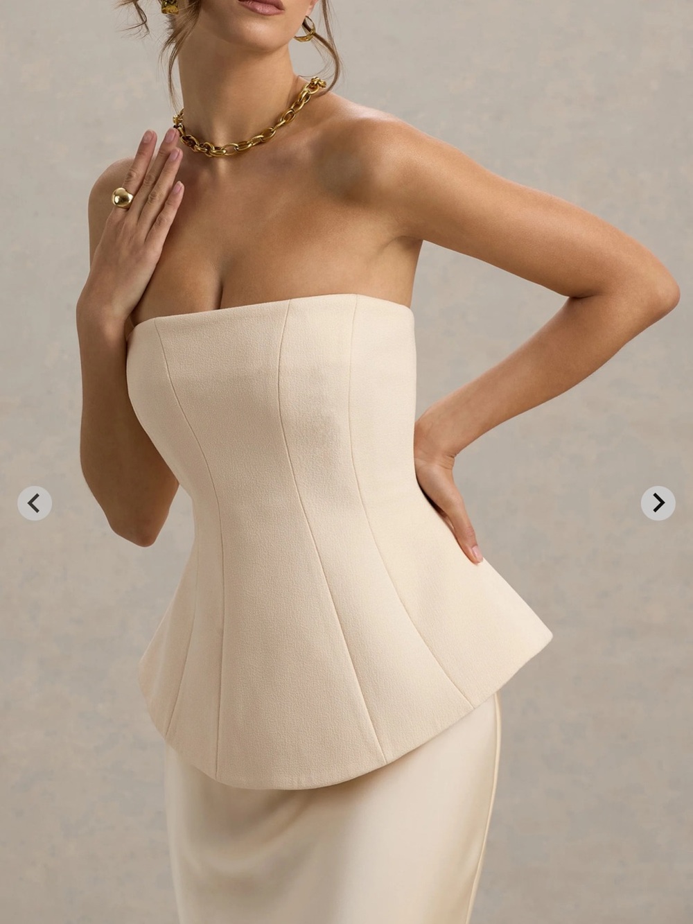 Club L London Strapless Cream Peplum Evening Gown - Picture 4 of 9